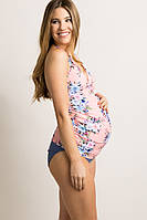 Жіночий модний купальник для вагітних, рожевий з квітами
