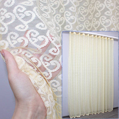 Тюль сітка нейлонова з візерунком. Колір ванільний. Код 1077т