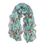 Жіночий зелений шарф з малюнком у вигляді годинника, фото 2