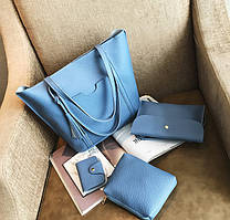 Жіночі сумки блакитні в наборі + міні сумочка + клатч 4в1