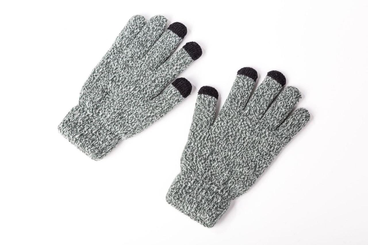 Перчатки чоловічий зимові теплі з сенсорними пальцями, меланжеві, зелені, фото 1