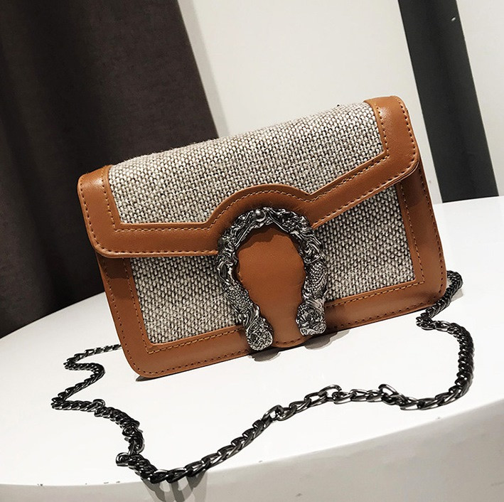 Маленька жіноча сумочка з екошкіри на ланцюжку коричнева, фото 1