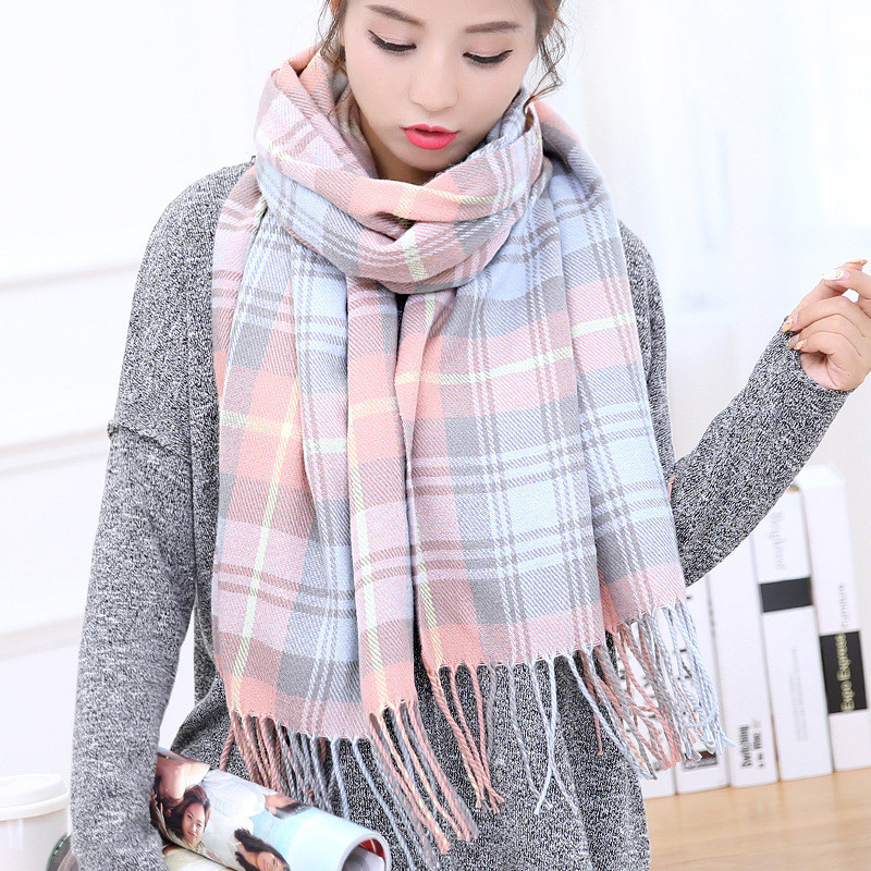 Шарф жіночий демісезонний, теплий, рожевий у клітинку, фото 1