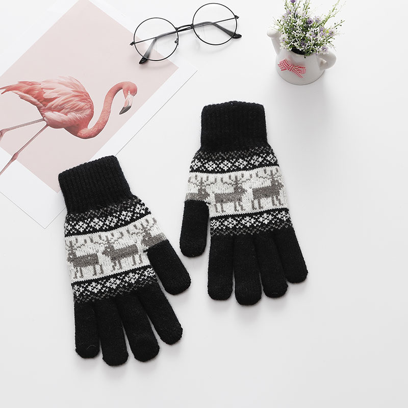 Зимові теплі рукавички унісекс з орнаментом оленя чорні, фото 1