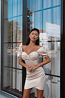 Атласна міні сукня з чашками та асиметричною спідницею на запах (р. 42, 44) 66PL4295Q