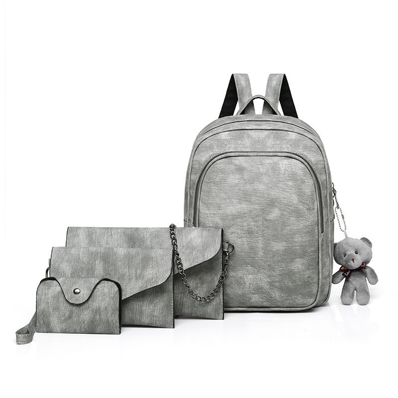 Шкідливий рюкзак + клатч, комірець і візитниця набір сірий екожа, фото 1