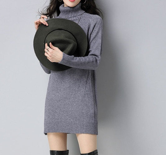 Туніка жіноча тепла з високим коміром, сіра, S\M, фото 1