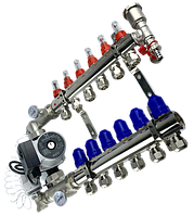 Коллектор теплого пола Чехия КР в сборе с НАСОСОМ на 6 контуров
