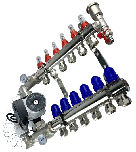 Коллектор для теплої підлоги GROSS Польща в сборі з НАСОСОМ на 6 контурів
