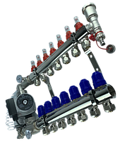 Коллектор теплого пола Чехия КР в сборе с НАСОСОМ на 7 контуров