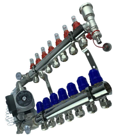 Коллектор для теплої підлоги GROSS Польща в сборі з НАСОСОМ на 7 контурів