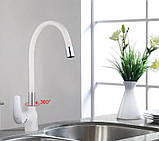 Змішувач для кухні Frap F4453-03 з гнучким виливом, білий/хром, фото 3