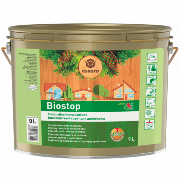 Ґрунтовка AURA Biostop для деревини, 9 л, фото 1