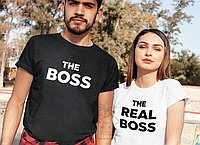 Парные футболки мужская и женская с принтом Вoss real boss для Влюбленных
