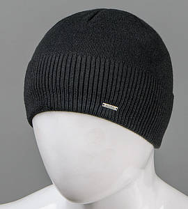 Вязана вовняна чоловіча шапка з відворотом Nord на флісі,  (171812), Чорний