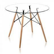 Стіл Имз Eames скляний, дерево, діаметр 80 см