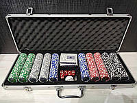 Игровой набор Покер на 500 фишек с номиналом в алюминиевом кейсе Poker Game Set
