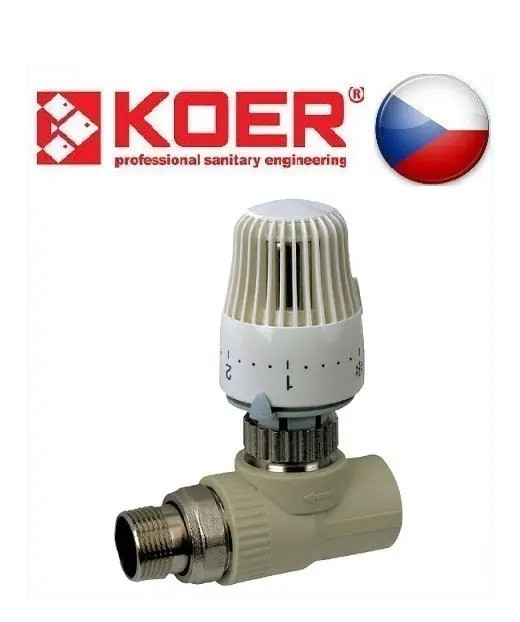 Кран Термостатичний Радіаторний Прямий З Термоголовкою 20х1/2 ПП KOER