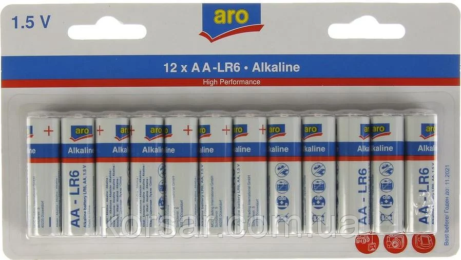 Батарейка Aro лужні AA-LR06 Alkaline блістер 12 шт (фірмовий аналог GP Super), фото 1