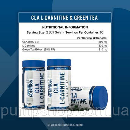 Для зниження ваги Applied Nutrition CLA + L-carnitine + Green Tea 100 капс. ( уцінка ), фото 2