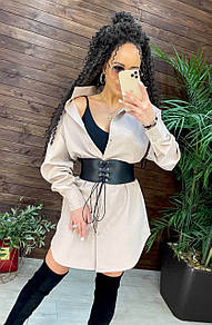 Стильне жіноче плаття сорочка, сорочка з корсетом поясом "Селін" чорний, світло-бежевий Розмір: 44-52