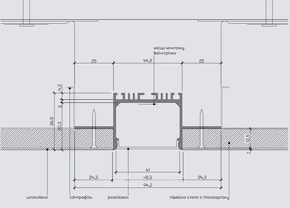 Світлодіодний профіль для гіпсокартону для лінійного підсвічування 41 мм, фото 2