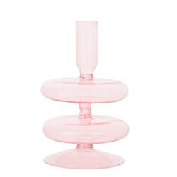Підсвічник святковий REMY-DEСOR скляний Теллі рожевого кольору для тонкої свічки висота 15 см декор для дому