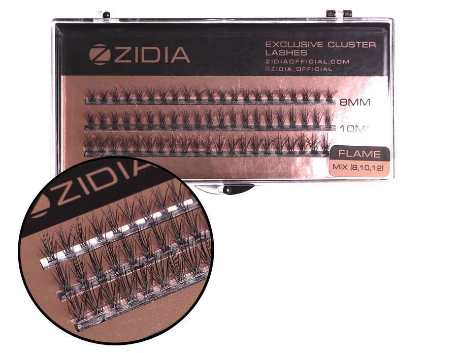 Zidia Cluster lashes Flame Series C 0.10 Mix S (3 стрічки, розмір 8, 10, 12 mm)