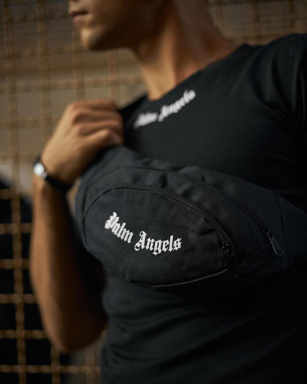 Бананка чоловіча жіноча Palm Angels на пояс чорна сумка поясна через плече палм ангелс