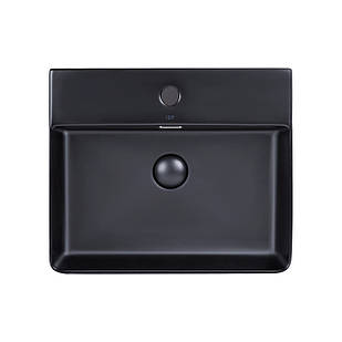 Раковина Qtap Nando LT 500x420 x20 Matt black з доним клапаном QT122173SMBMBX Чорний