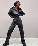 Стильная Женская Куртка Бомбер Ткань: эко кожа люкс Цвет чёрный Размер 42-44 46-48