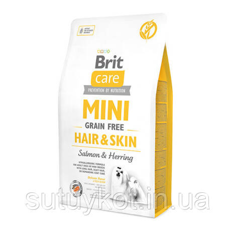 Brit Care GF Mini Hair&Skin Брит кеа корм для міні порід здорова шкіра та шерсть з лососем, 2 кг, фото 1