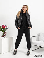 Женский спортивный костюм тройка курточка, штаны и батник Черный
