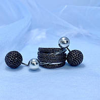 Серебряный комплект украшений с черными камнями фианитами "Марлин" Женский набор из серебра с покрытием родия