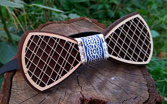 Селева краватка метелик Синій орнамент ручної роботи, серія Fantasy