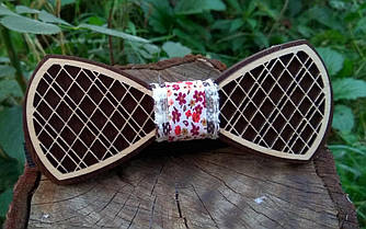 Дерев'яна краватка - метелик Орнамент квітів - 2 ручної роботи, серія Fantasy
