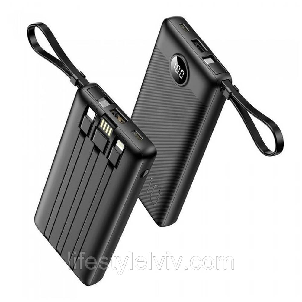 Зовнішній акумулятор із 4 шнурами 20000mAh Power bank VEGER C20 / Портативний зарядний пристрій