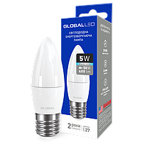  LED-лампа GLOBAL C37 CL-F 5W яскраве світло 220 V E27 AP (1-GBL-132) (NEW) 