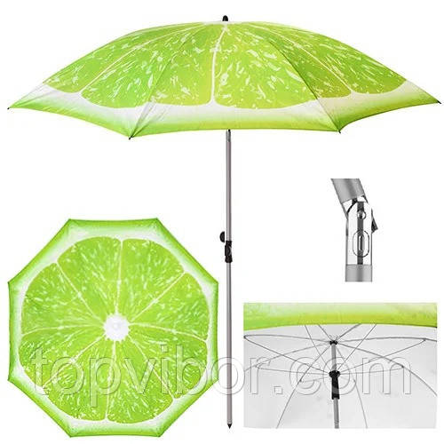 Складаний парасолька для пляжу (1.8 м. Лайм) парасолька від сонця пляжний з нахилом (пляжна парасолька), фото 1
