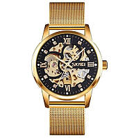 Мужские механические часы Skmei 9199 скелетон (Золото с черным)
