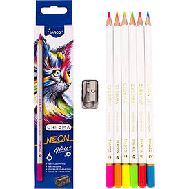Олівці 1032/6 цветов неон+точилка MARCO