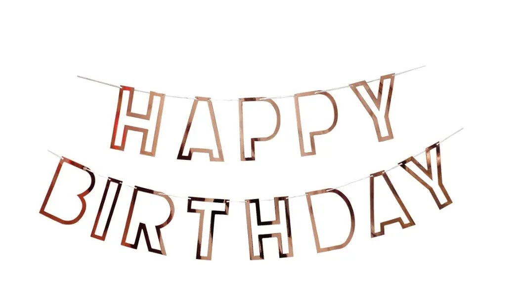 Гірлянда паперова Happy Birthday вибита | Рожеве золото