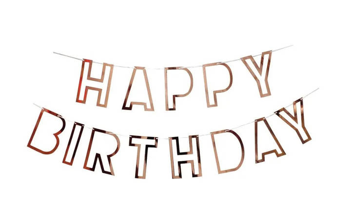 Гірлянда паперова Happy Birthday вибита | Рожеве золото, фото 1