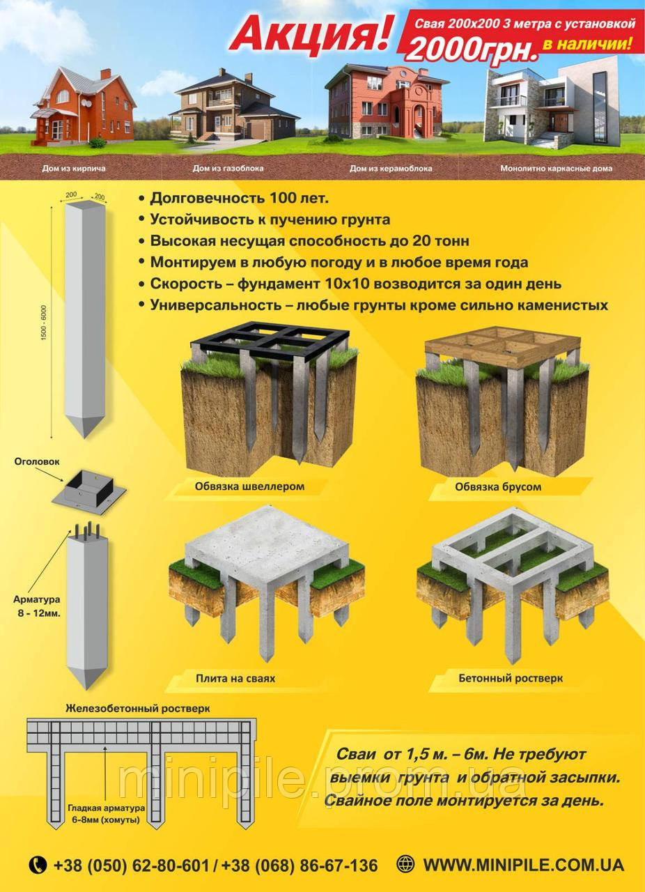 Сваи 150x150, 200x200, 250х250, 300х300 до 10 метров для строительства дома. - фото 2 - id-p1514110901