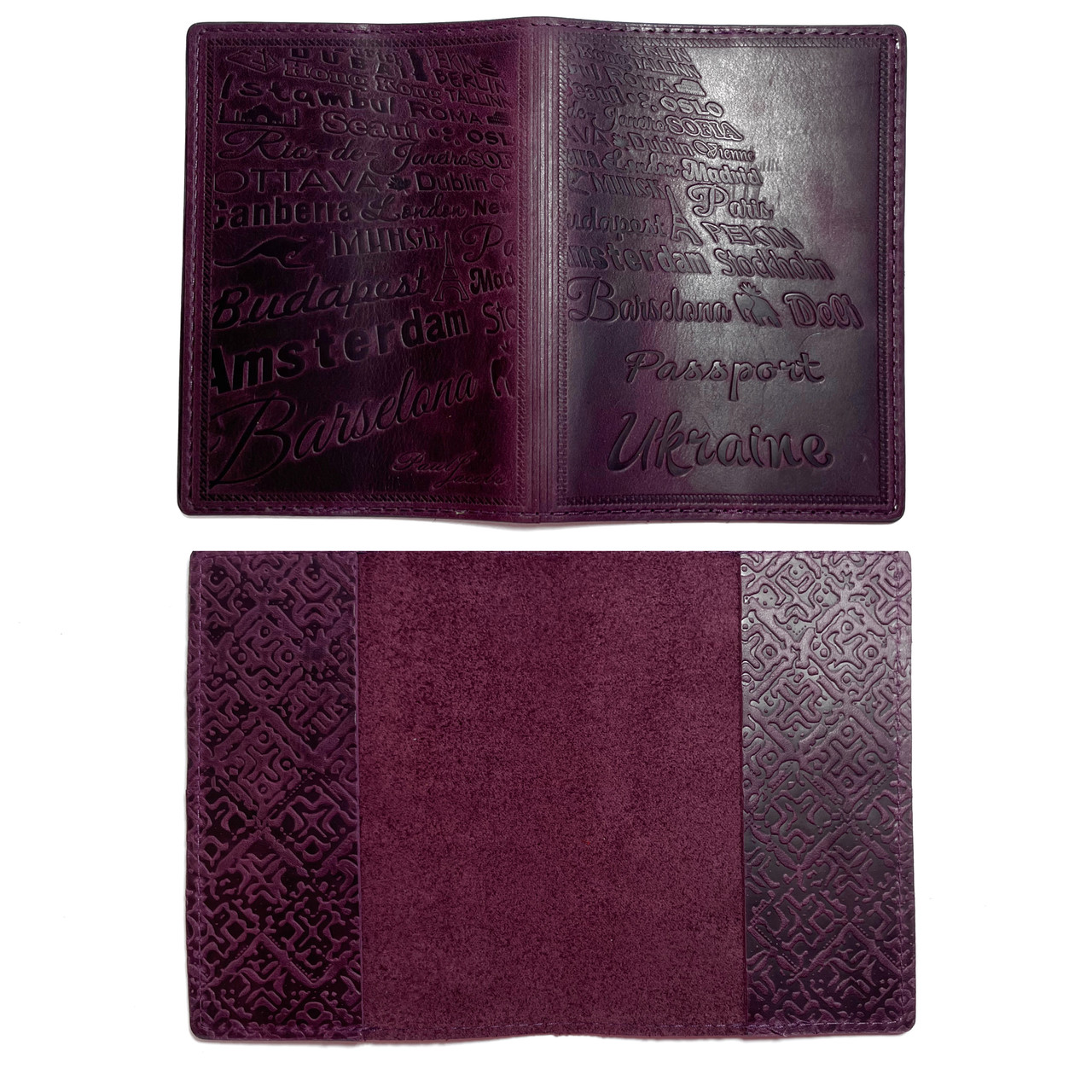 Кожаная обложка на паспорт, загранпаспорт Темно-фиолетовый - фото 2 - id-p1653651771
