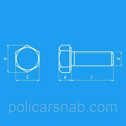  Болт метрический 20х80 с шестигранной головкой полная резьба высокопрочный оцинкованный крепеж без гайки ЦБ DIN933 класс прочности 8.8, в упаковке 25 шт, номинальный диаметр резьбы, d - 20 мм, шаг резьбы, P - 2,5 мм, размер под ключ, S - 30 мм, высота головки, k - 12,5 мм, диаметр описанной окружности, e - 33,53 мм, длина, l - 80 мм, класс прочности - 8.8, вес (1 шт) - 0.23 кг