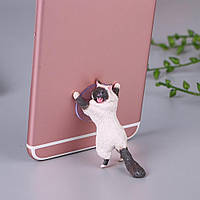 Универсальный держатель-подставка для телефона милый кот на присоске (Белый с черным)