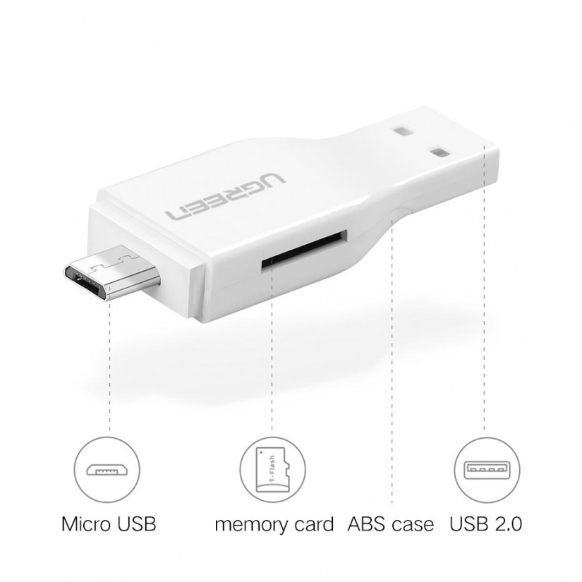 Кардридер USB + Micro USB OTG Ugreen 30358 c поддержкой карт до 128 Гб (Белый) - фото 5 - id-p980010784