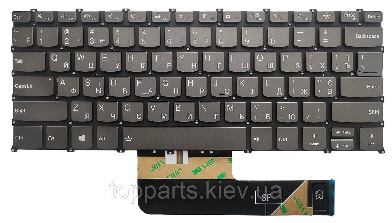 Клавіатура для ноутбуків Lenovo IdeaPad S340-13IML Series сіра без рамки, з підсвіткою UA/RU/US