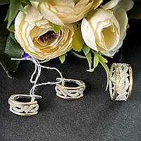 Серьги и кольцо 18,5 размер, комплект с золотой пластиной